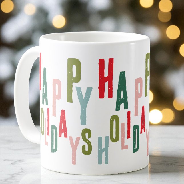 Mug Festif coloré moderne Joyeux Fêtes Noël (Modern Colorful Festive Happy Holidays Christmas Coffee Mug)