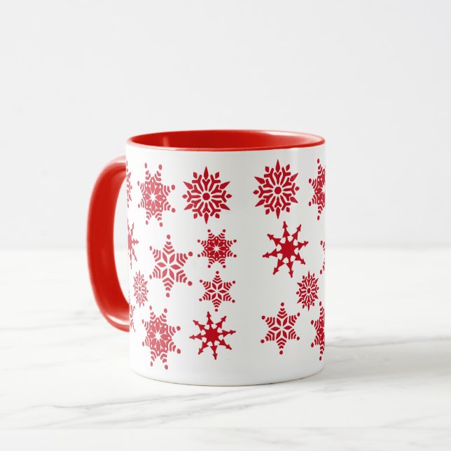 Mug Festif de Noël Blanc Flèches de neige rouges Étoil (Devant gauche)