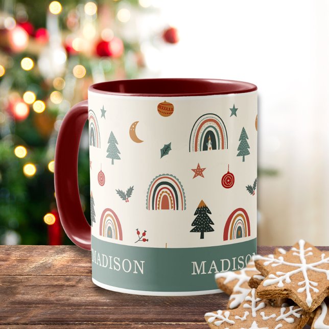 Mug Festif de Noël mignon Rainbows Fêtes Nom (Créateur téléchargé)
