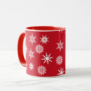 Mug Festif de Noël Rouge & Blanc Snowflakes Étoiles