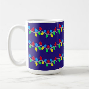 Mug Festif des lumières à cordes de Noël en bleu