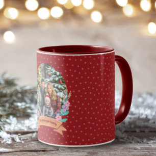 Mug Festif Floral Wreath Red Photo Noël