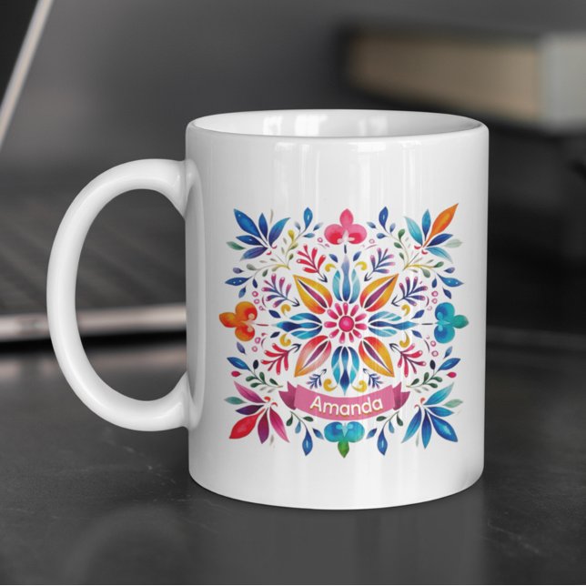 Mug Festif folklor art monogramme floral Noël (Créateur téléchargé)