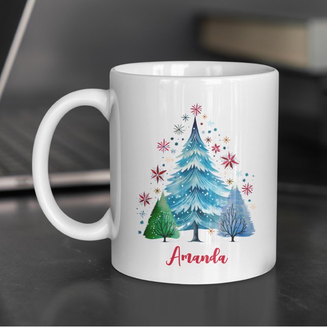Mug Festif folklor art Monographie des arbres de Noël (Créateur téléchargé)