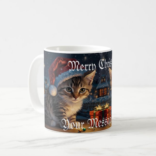 Mug Festif Kitten de Noël avec Santa Hat (Devant gauche)