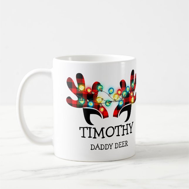 Mug Festif Lumières Rustique Plaid Deer Antlers Nom Ca (Gauche)