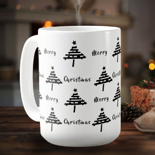 Mug Festif moderne Noir Blanc Noël Arbre de Noël