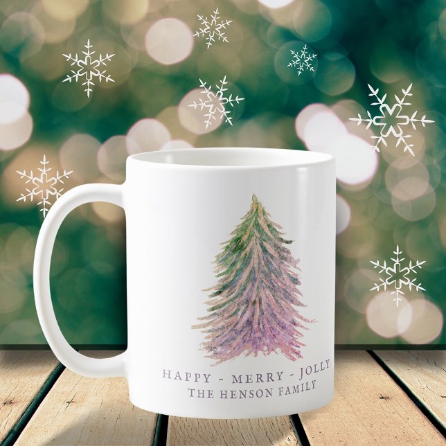 Mug Festif Pink Christmas Tree Watercolor Holiday (Créateur téléchargé)