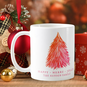Mug Festif Red Christmas Tree Watercolor Holiday