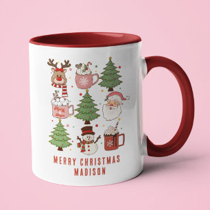 Mug Festif Retro Joyeux Noël Nom personnalisé