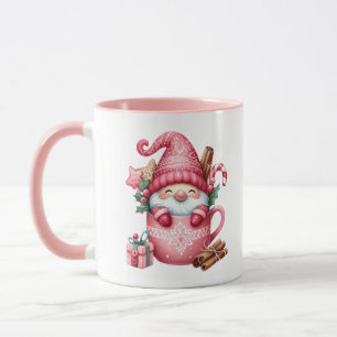 Mug Festif rose gnomes de Noël ajouter monogramme