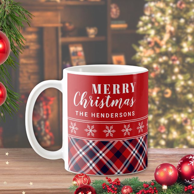 Mug Festif Rouge Tartan Plaid Noël personnalisé (Créateur téléchargé)