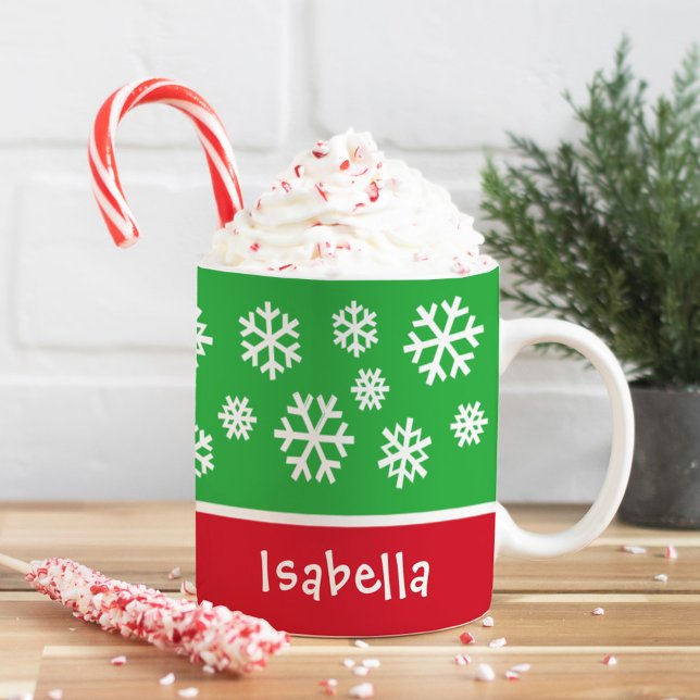 Mug Festif Snowflakes Custom Christmas Monogramme Nom (Créateur téléchargé)