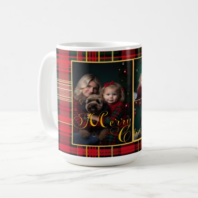 Mug Festif Tartan Plaid Family Photo (Devant gauche)