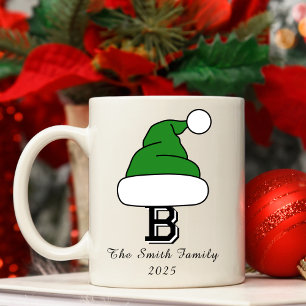 Mug Festif Vert Père Noël Monogramme Famille Noël
