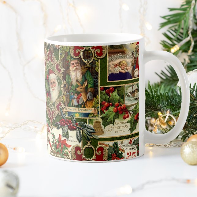 Mug Festif Vintage Noël Ephémère Collage-Green (Créateur téléchargé)