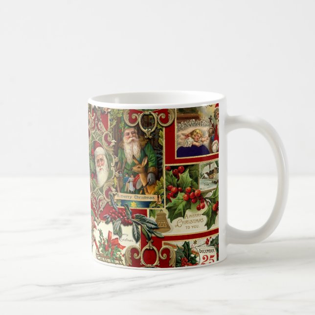 Mug Festif Vintage Noël Ephémère Collage-Rouge (Droite)