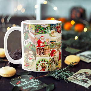 Mug Festif Vintage Victorien Noël Père Noël Collage