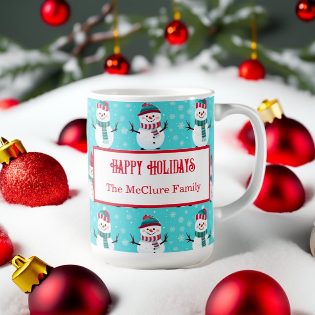 Mug Festif Winter Wonderland Blue Snowmen Noël (Festive Winter Wonderland Personalized Christmas Mug)