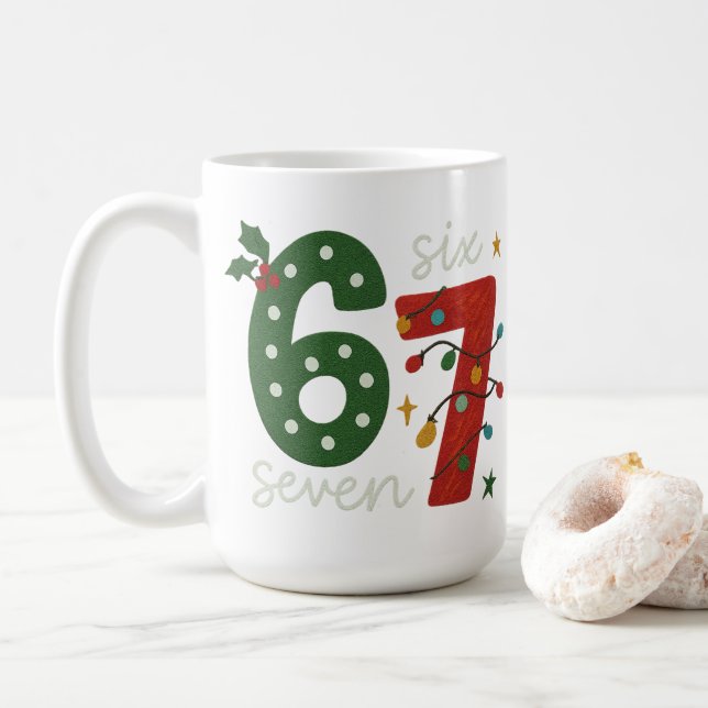 Mug Festive 67 – Chiffres de Noël lumineux Design (Avec donut)