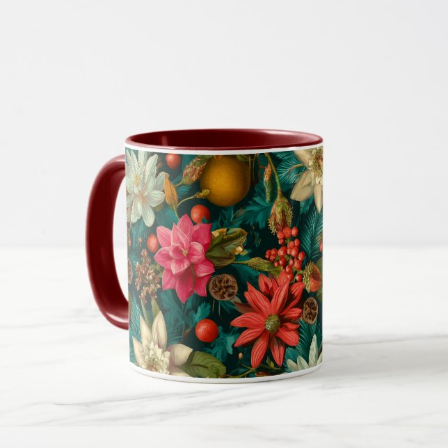 Mug Festive Citrus & Winter Floral Christmas Pattern (Devant gauche)