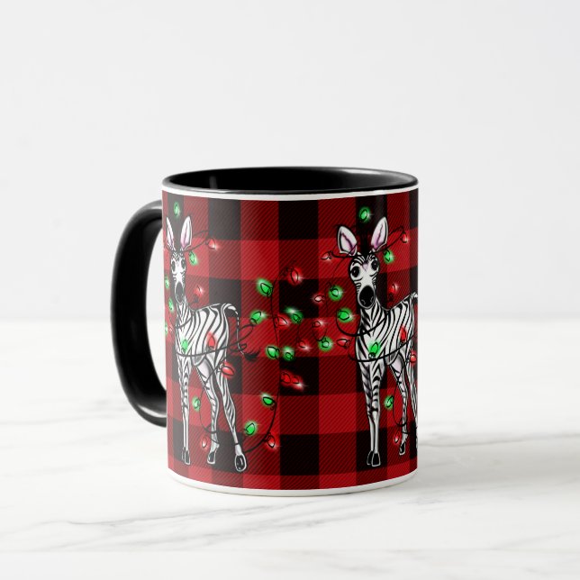 Mug Festive Festive Zebra rouge noir lumières plaid (Devant gauche)