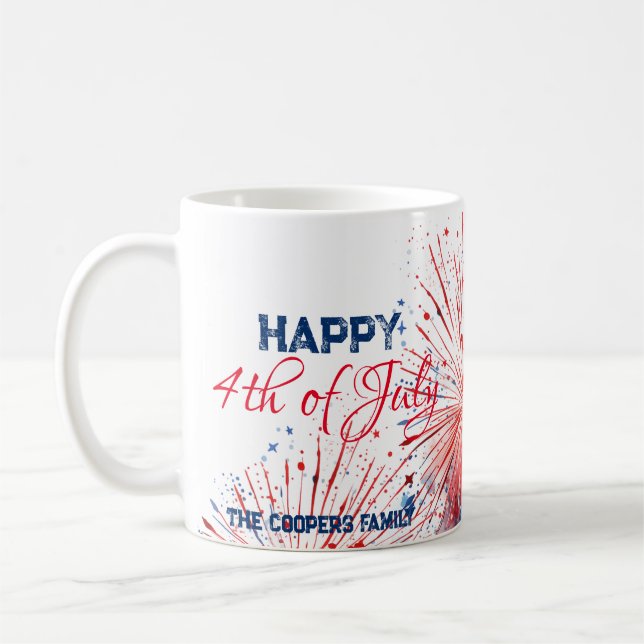 Mug Festive Fireworks Happy 4 juillet Nom personnalisé (Gauche)
