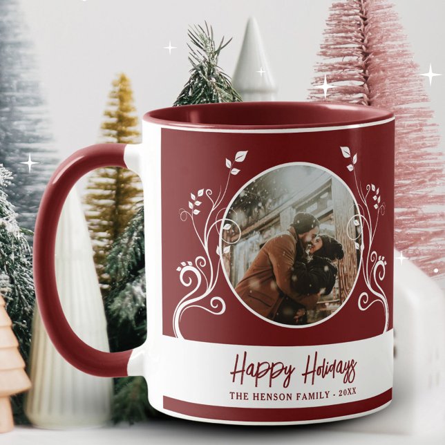 Mug Festive Joyeuses Foliage Rouge Famille Photo (Créateur téléchargé)
