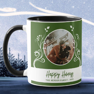 Mug Festive Joyeuses Vacances Foliage Vert Famille Pho