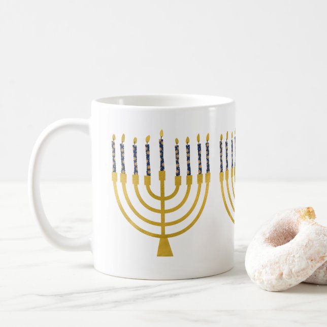 Mug Festive Menorah Hanoukka bougies bleues (Avec donut)