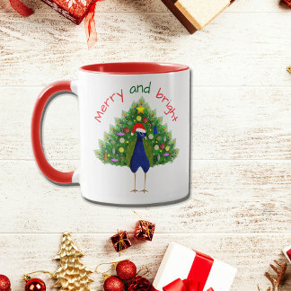 Mug Festive Merry and Bright Christmas Tree Peacock