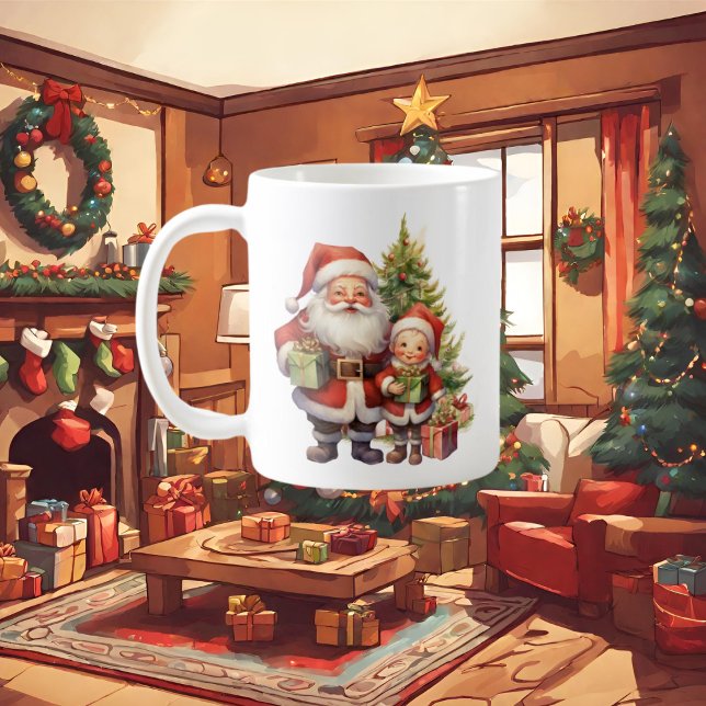 Mug Festive Noël Père Noël ajouter monogramme aquarell (Créateur téléchargé)