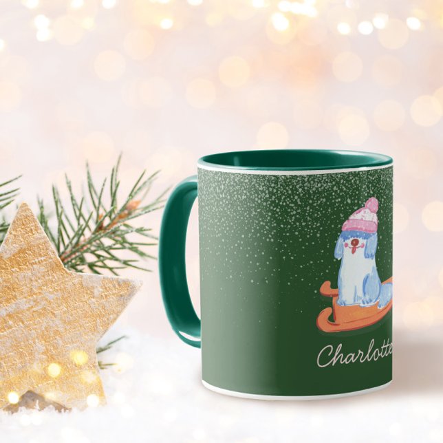 Mug Festive Old English Sheepdog Name Christmas Green (Créateur téléchargé)