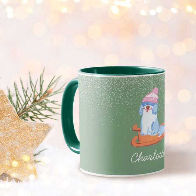 Mug Festive Old English Sheepdog Name Pistachio Green (Créateur téléchargé)