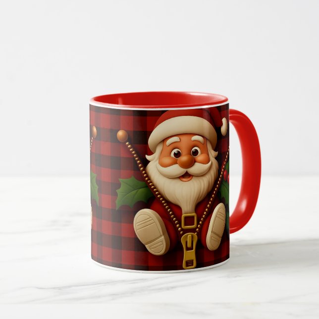 Mug Festive Santa Zipper | Plaid Christmas Drinkware (Devant droit)