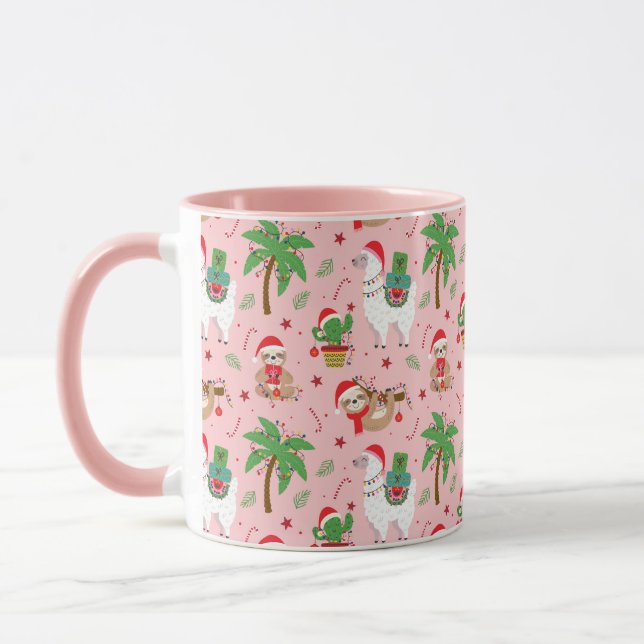 Mug Festive Sloths and Llamas Motif de vacances (Gauche)