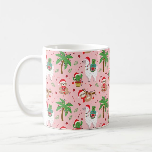Mug Festive Sloths and Llamas Motif de vacances (Gauche)