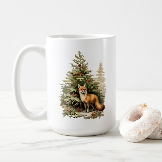 Mug Festive Whimsy : sapin de Noël et renard (Avec donut)