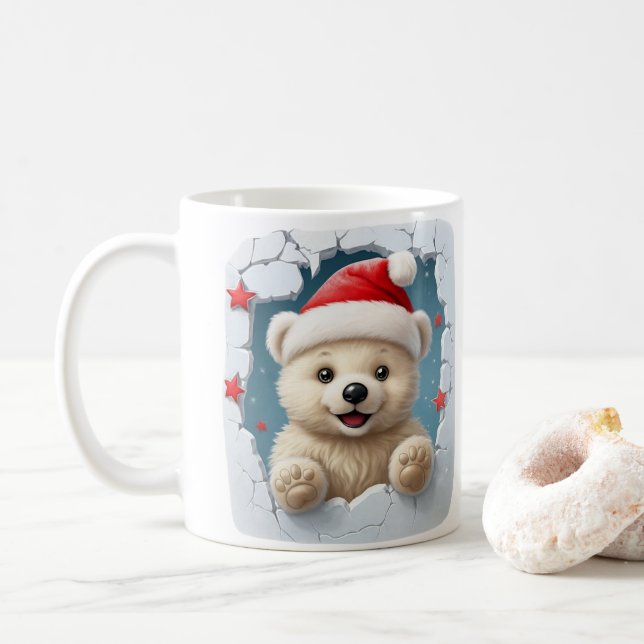 Mug Festive White Featuring Teddy Bear And Icy Design (Avec donut)