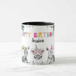 Mug Fête Animaux Safari Anniversaire Girl Pink Zoo Ju