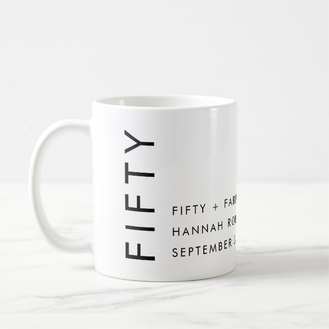 Mug Fête d'anniversaire 50 ans Moderne Fifty Nom Date  (Gauche)