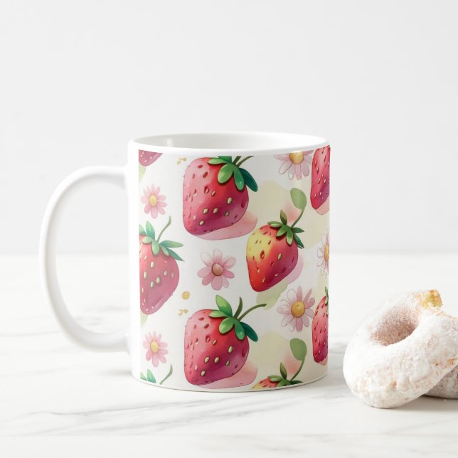 Mug Fête d'anniversaire aux fraises mignonnes (Avec donut)