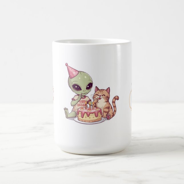 Mug Fête d'anniversaire de chat extraterrestre dessin  (Centre)