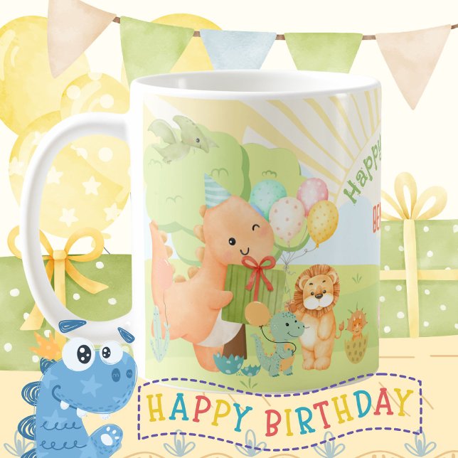 Mug Fête d'anniversaire de dinosaure pour enfants à l' (Kids Dinosaur Birthday Party Watercolor Coffee Mug ©Susanne Sachers - Sunny Mind 🌞)