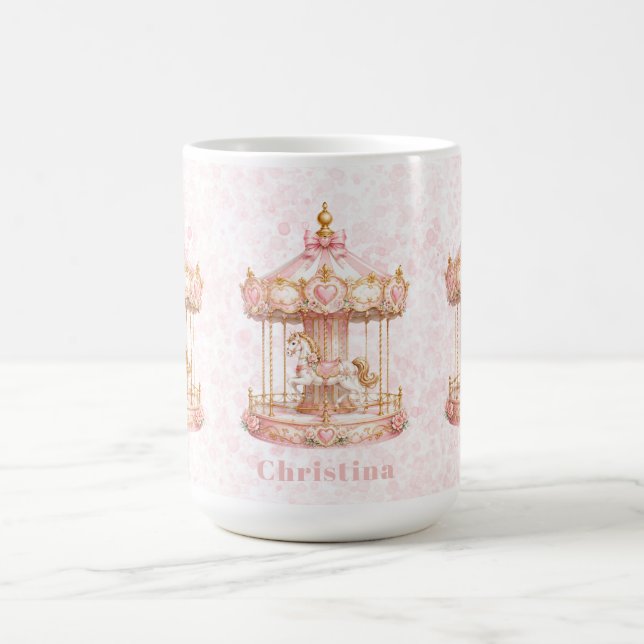 Mug Fête d'anniversaire de princesse carrousel rose  (Centre)