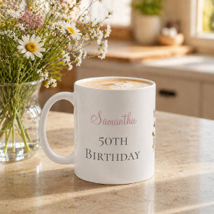 Mug Fête d'anniversaire des 50 ans Fleur sauvage