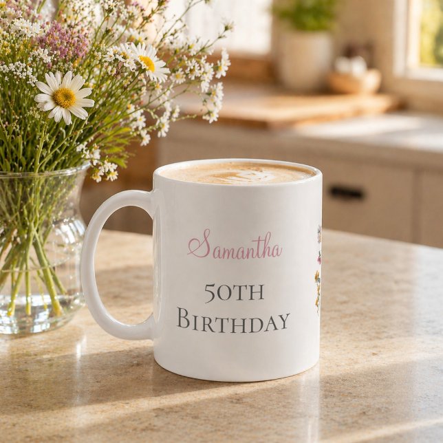 Mug Fête d'anniversaire des 50 ans Fleur sauvage (Créateur téléchargé)