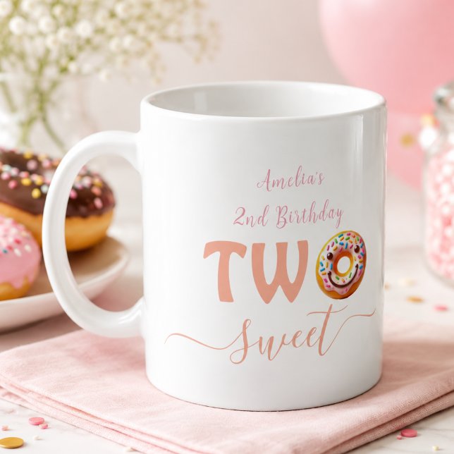 Mug Fête d'anniversaire Deux Gâteaux Sucrés 2 ans (Two Sweet Donuts 2nd Birthday party Coffee Mug)