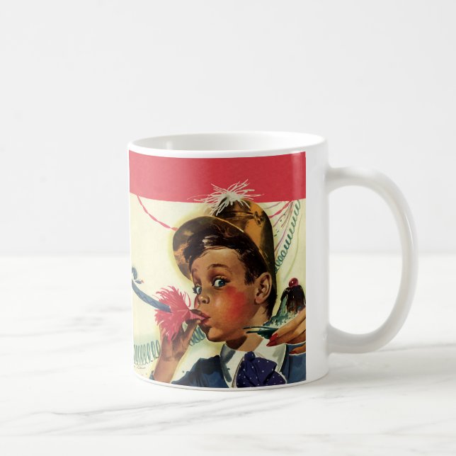 Mug Fête d'anniversaire vintage, fille avec crécelle (Droite)