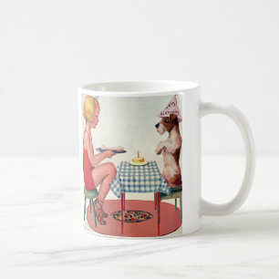 Mug Fête d'anniversaire vintage, fille avec un chien d